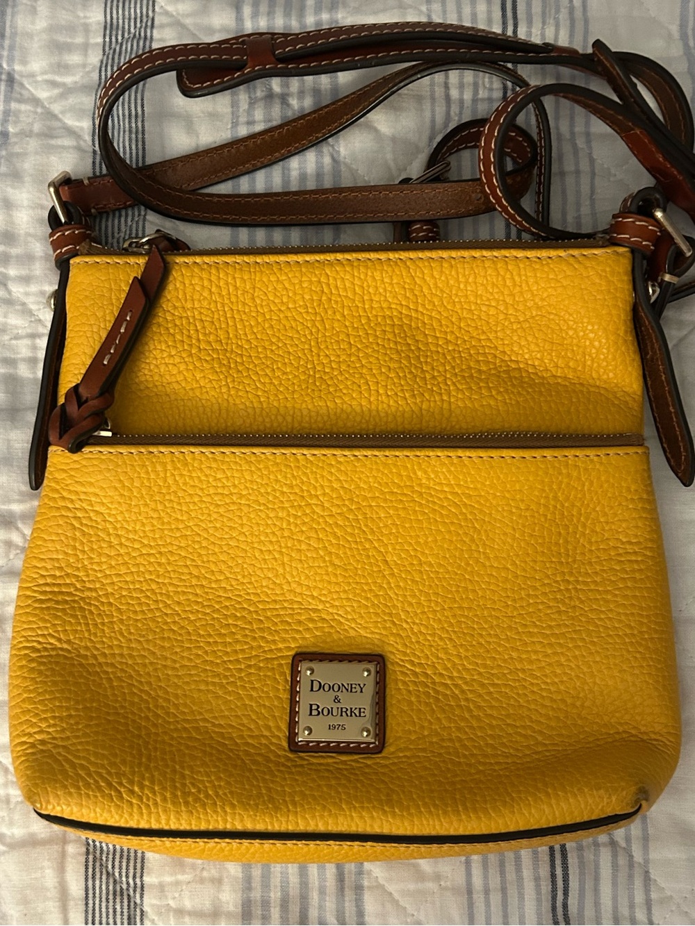 Dooney & Bourke Yellow Pebble Leather Crossbody with Brown Trim